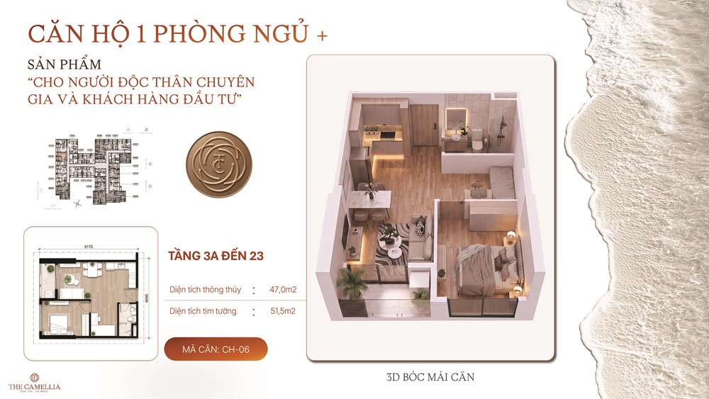 Mặt bằng căn hộ 1 phòng ngủ+